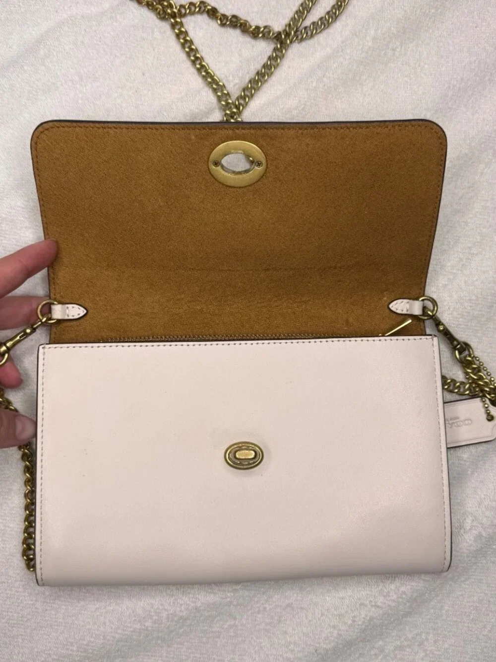 Coach Marlowe Crossbody Leather Bag Purse Gold Chain Strap Cream Compact - Picture 5 of 14
